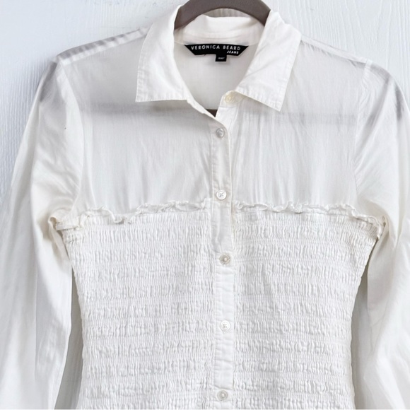 Veronica Beard White Kelsey Ruffled Smocked Mini Dress Size Small - Picture 7 of 14